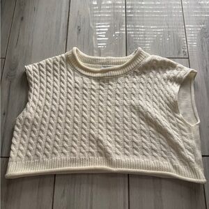 Cable Knit Sweater Vest Sleeveless Pullover Womens Crop Cream L Lucy Paris